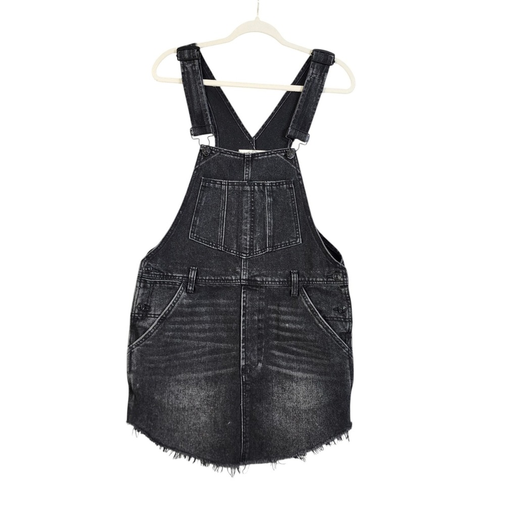 Free People We The Free Women Black Denim Overall Pinafore Mini Dress Size Small